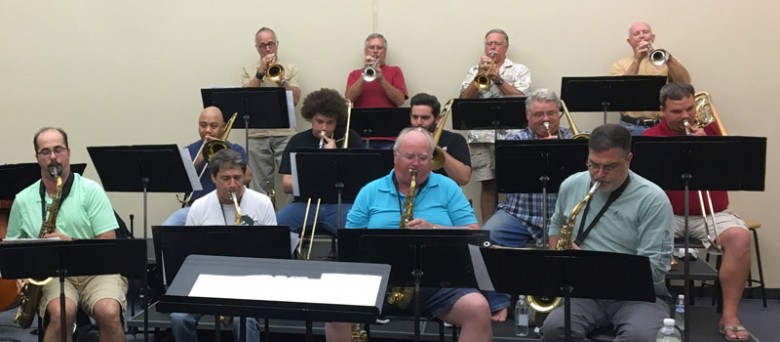 College of the Mainland Jazz Ensemble horns rehears for Oct. 24 concert.