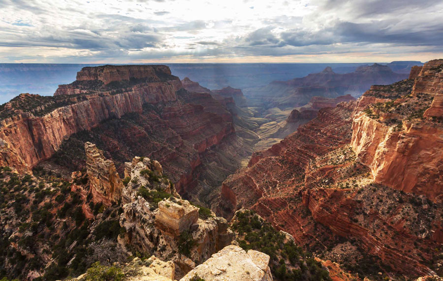 Sunny day overlooking canyons