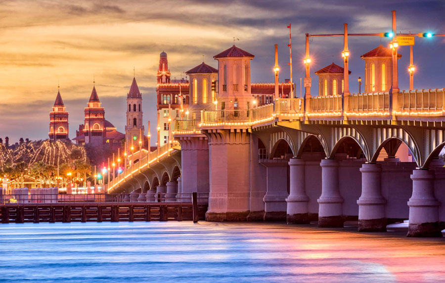 Glowing view of a majestic drawbridge at dusk