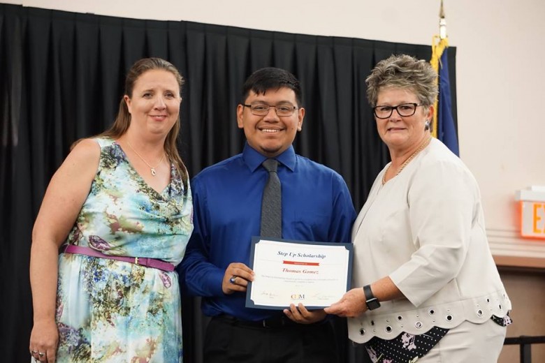 Collegiate High School Coordinator Luanne Wren with CHS student Thomas Gomez and CHS Director, Sandi Belcher