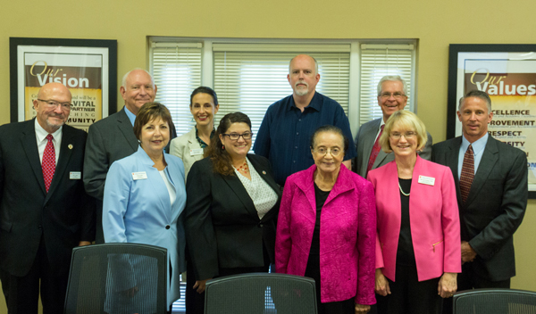 Pictured, Schuenke with the COM board of trustees. From left, trustee Alan Waters, vice chair Don Gartman, secretary Rosalie Kettler, trustee Rachel Delgado, trustee Melissa Skipworth, Steve Schuenke, trustee Bennie Matthews, President Warren Nichols, Vic