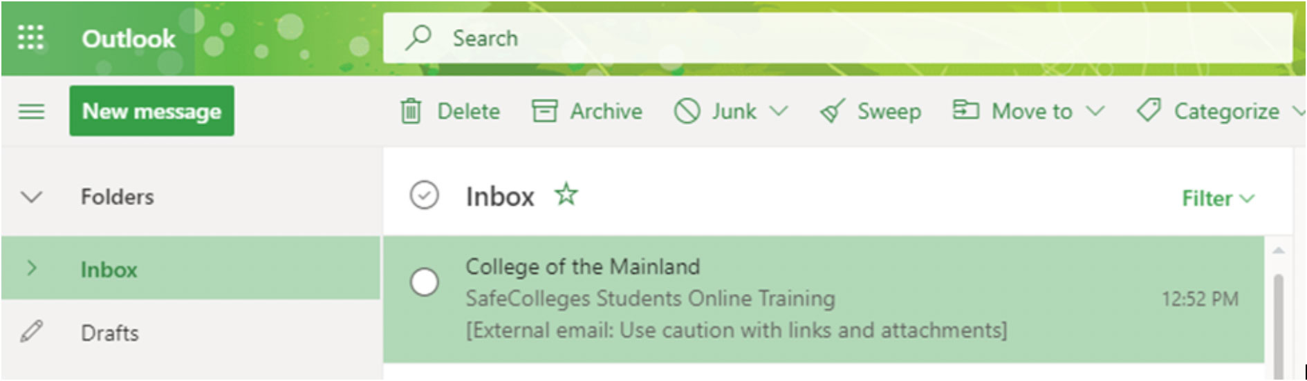 Screenshot of email from SafeColleges